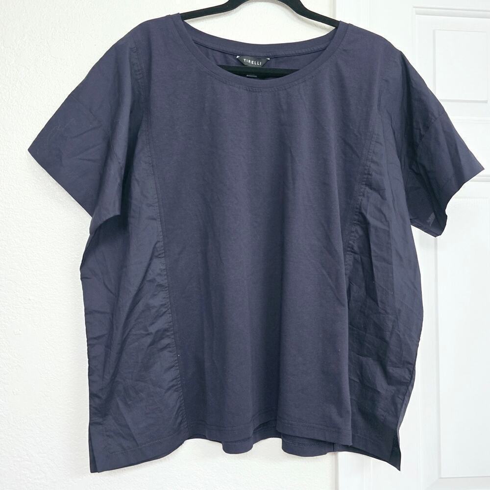 Tirelli Cotton Lounge Navy Blue Size L Boho Boxy Fit Short Sleeve Austria Design